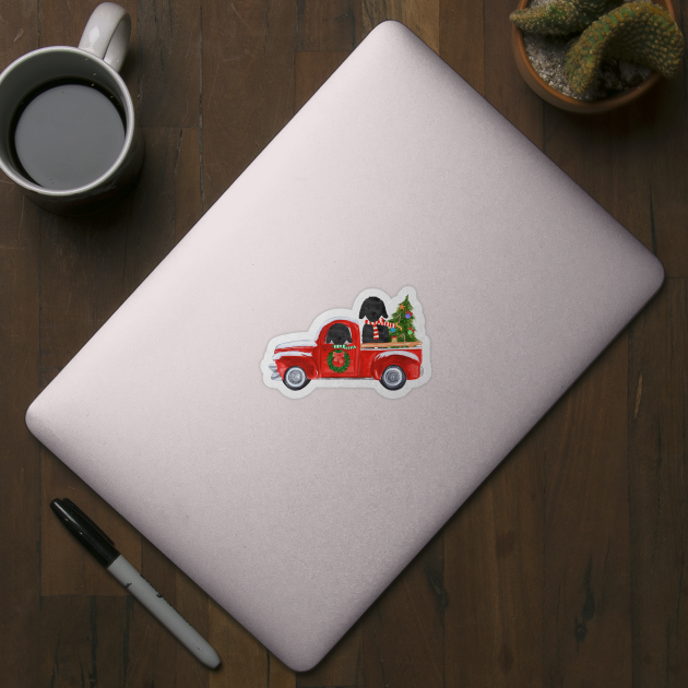 Black Lab Dogs Red Christmas Truck by EMR_Designs